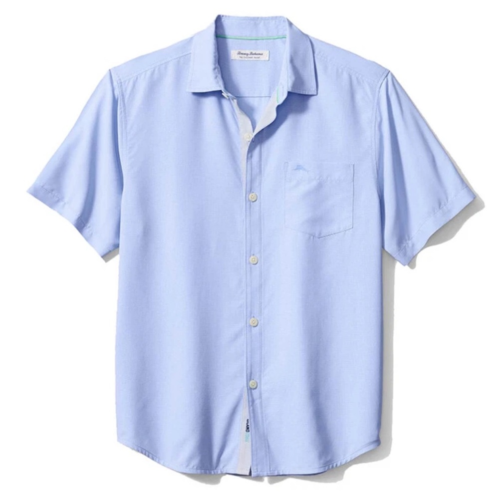 Tommy Bahama The Coconut Point Microcheck Short Sleeve Button Front XXL 2X Blue
